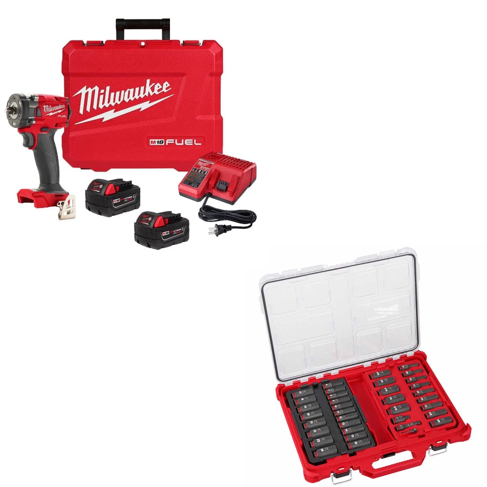 Milwaukee 2854-22R M18 FUEL Impact Wrench Kit W/ FREE 49-66-6805 36Pc Socket Set