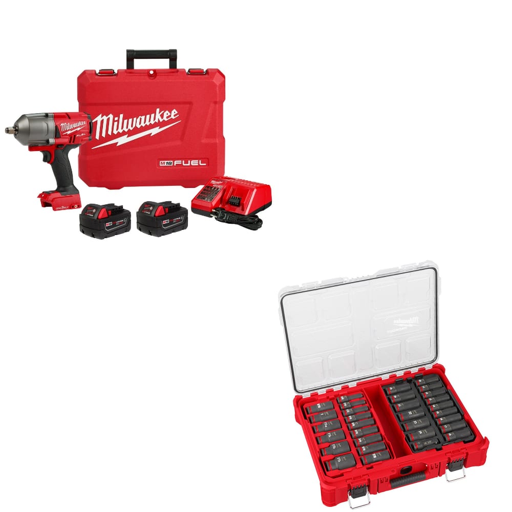 Milwaukee 2863-22R M18 FUEL Impact Wrench Kit W/ FREE 49-66-6806 31Pc Socket Set
