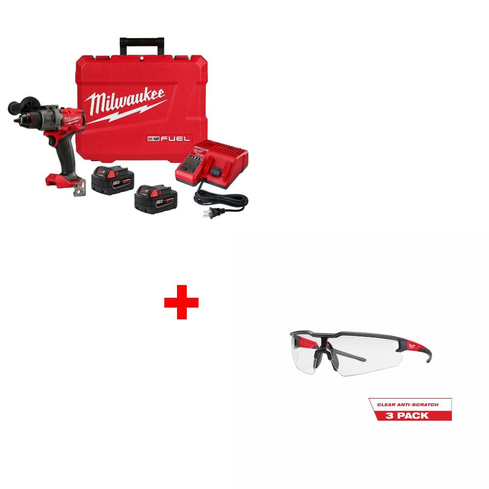 Milwaukee 2904-22 M18 FUEL Hammer Drill/Driver Kit w/ 48-73-2052 Safety Glasses