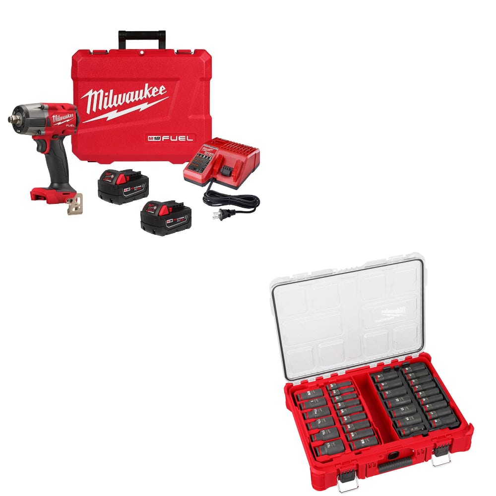 Milwaukee 2962-22R M18 FUEL Impact Wrench Kit W/ FREE 49-66-6806 31Pc Socket Set