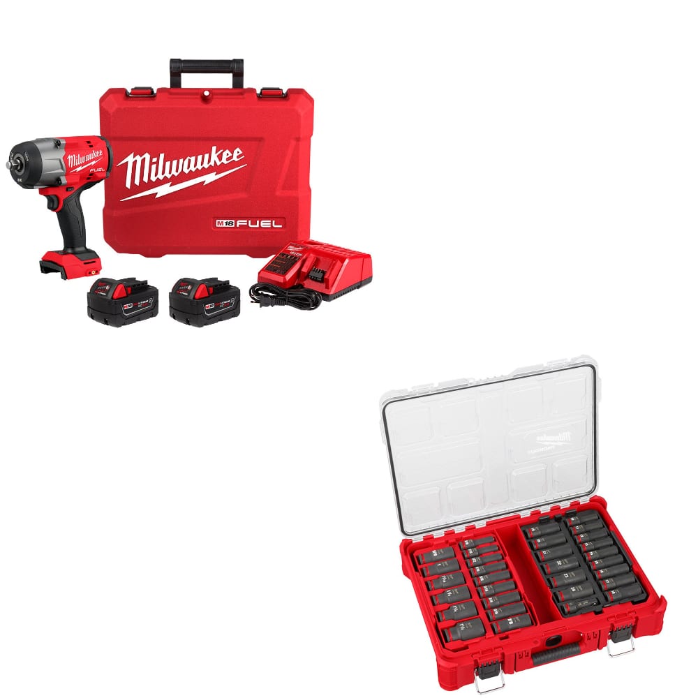 Milwaukee 2967-22 M18 FUEL Impact Wrench Kit W/ FREE 49-66-6806 31Pc Socket Set