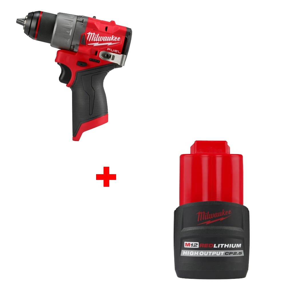 Milwaukee 3403-20 M12 FUEL 1/2" Drill/Driver w/ FREE 48-11-2425 M12 Battery Pack