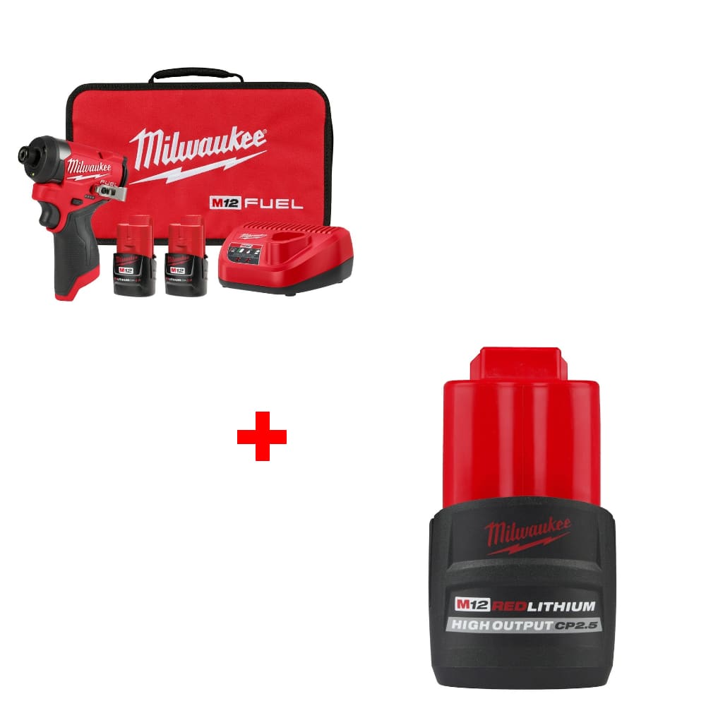 Milwaukee 3453-22 M12 FUEL Impact Driver Kit w/ FREE 48-11-2425 M12 Battery Pack