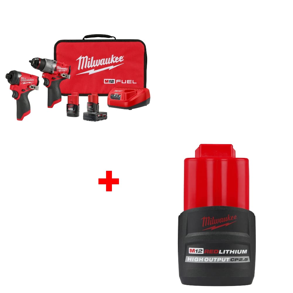 Milwaukee 3497-22 M12 FUEL 2-Tool Combo Kit w/ FREE 48-11-2425 M12 Battery Pack