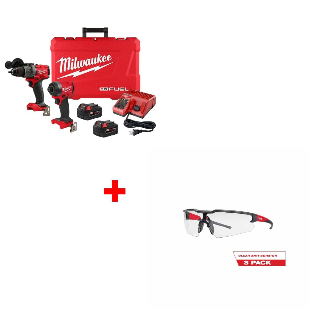 Milwaukee 3697-22 M18 FUEL 2-Tool Combo Kit w/ 48-73-2052 3PK Safety Glasses