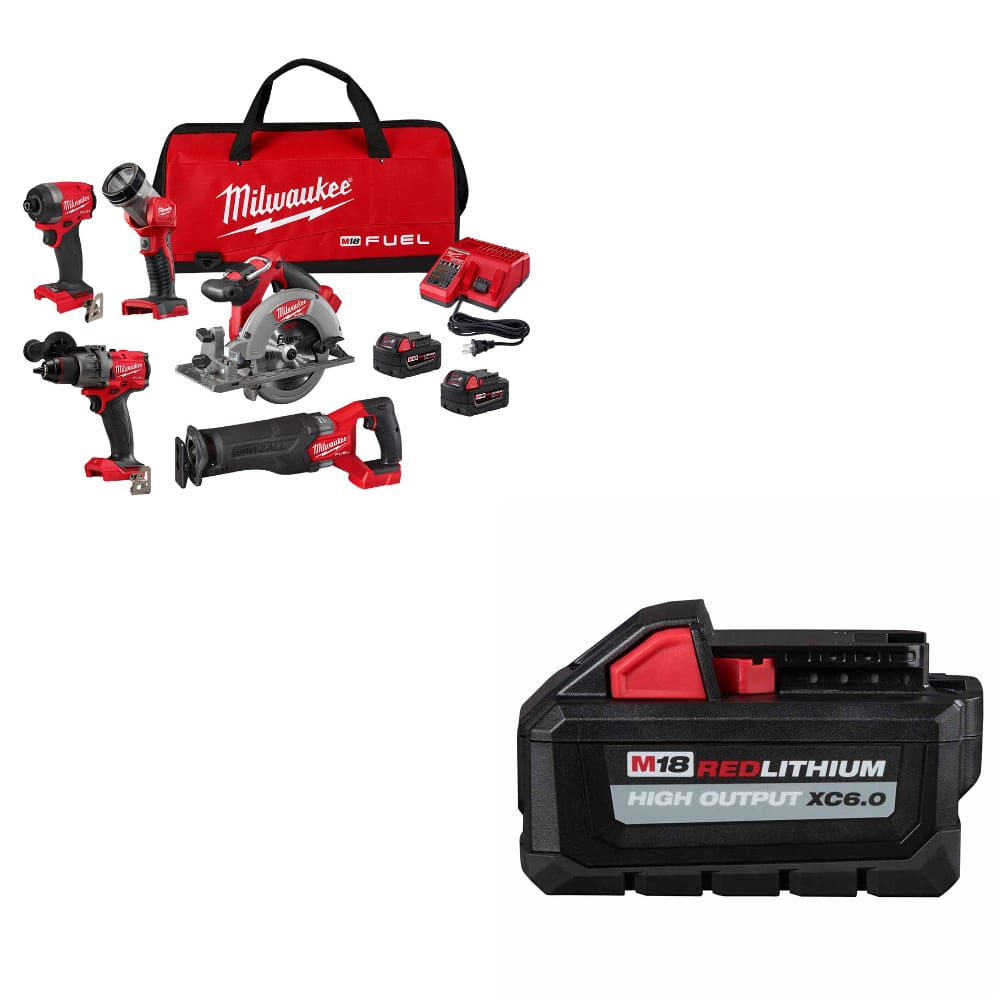 Milwaukee 3697-25 M18 FUEL 5-Tool Combo Kit W/ FREE 48-11-1865 M18 Battery Pack