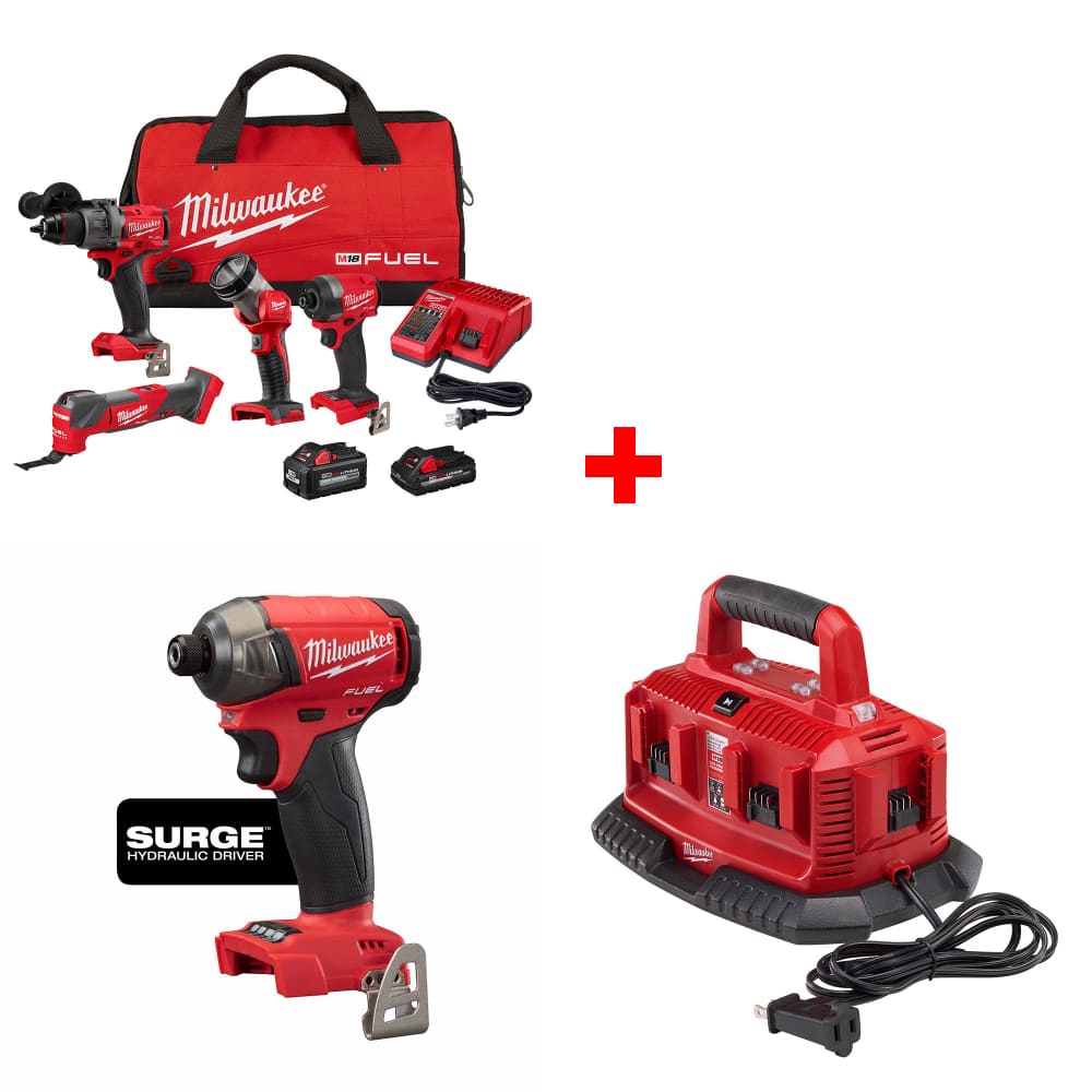 Milwaukee 3698-24MT M18 4-Tool Combo Kit w/ FREE Hydraulic Driver & Charger