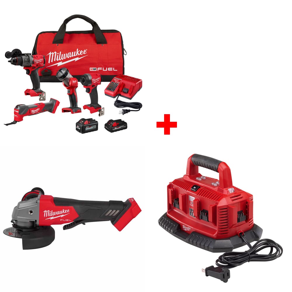 Milwaukee 3698-24MT M18 4-Tool Combo Kit w/ FREE 2880-20 M18 Grinder & Charger