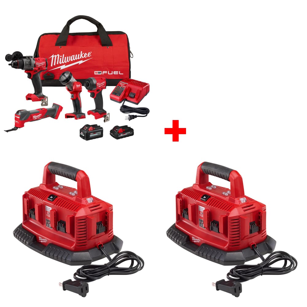 Milwaukee 3698-24MT M18  4-Tool Combo Kit w/ FREE 48-59-1806 M18 Charger, 2-Pack