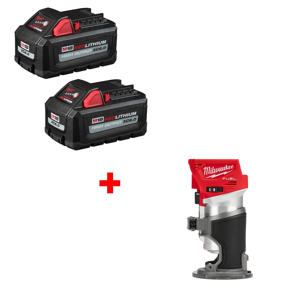 Milwaukee 48-11-1862 M18 XC6.0 Battery 2Pk w/ FREE 2723-20 M18 COMPACT ROUTER, Bare