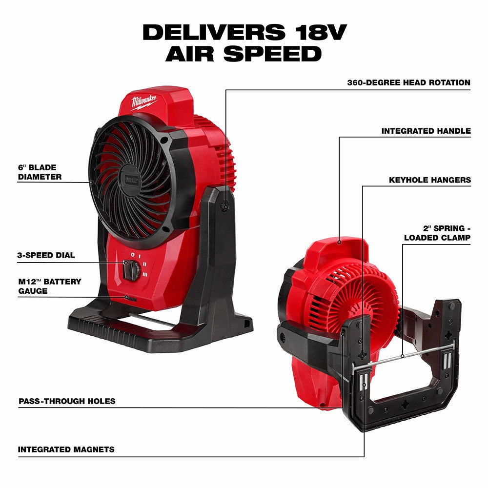 Milwaukee 0820-20 M12 Mounting Fan, Tool Only