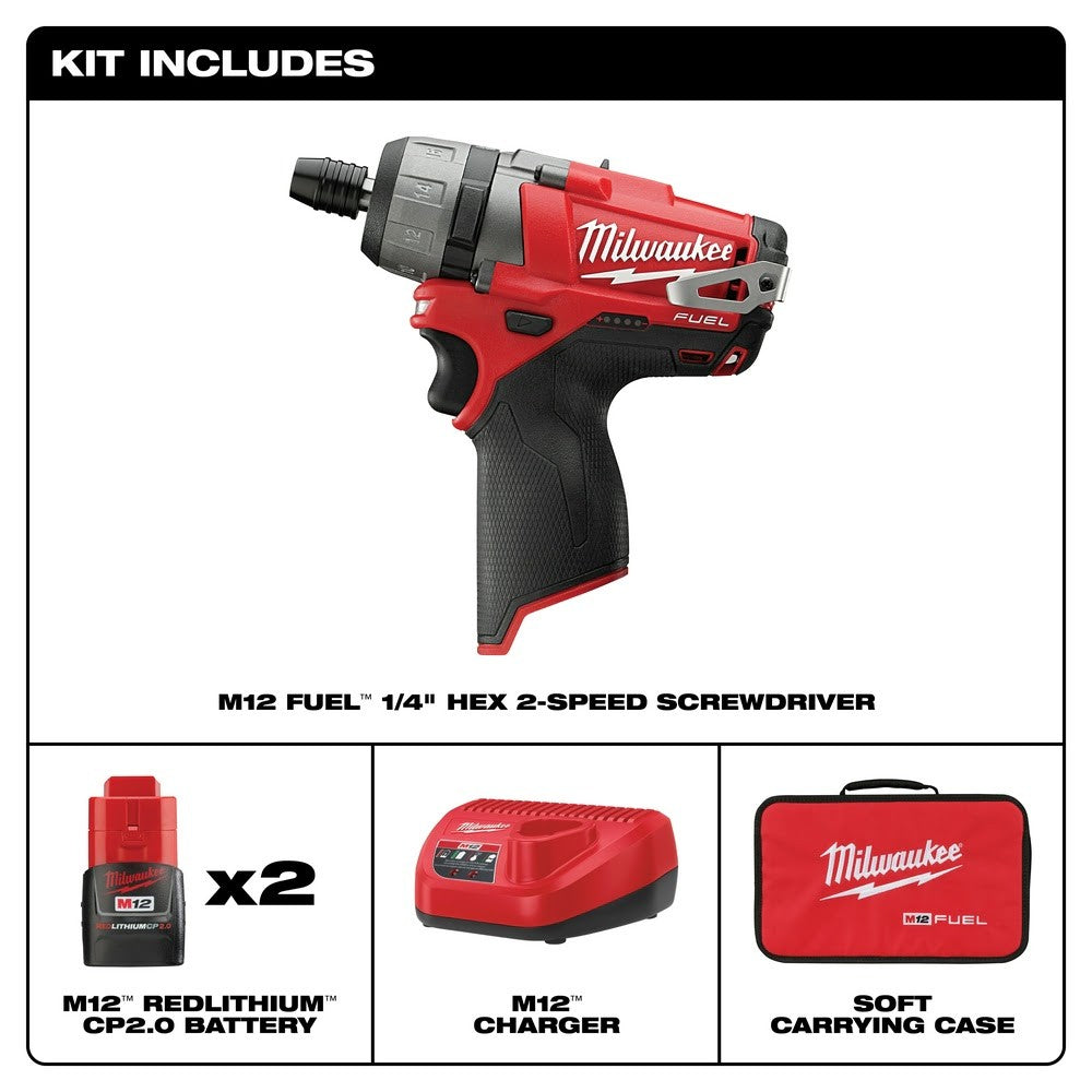 Milwaukee 2402-22 M12 FUEL 1/4" Hex 2-Speed Screwdriver Kit
