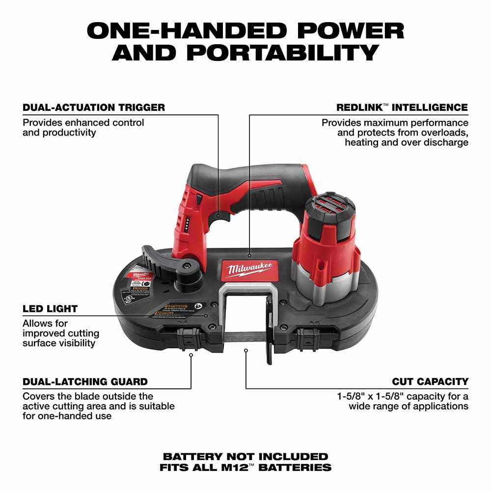 Milwaukee 2429-20 M12 Cordless Sub-Compact Band Saw, Tool Only