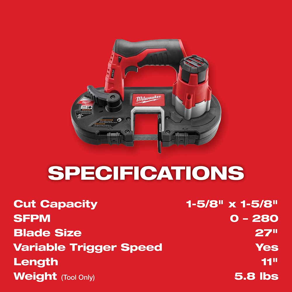 Milwaukee 2429-20 M12 Cordless Sub-Compact Band Saw, Tool Only