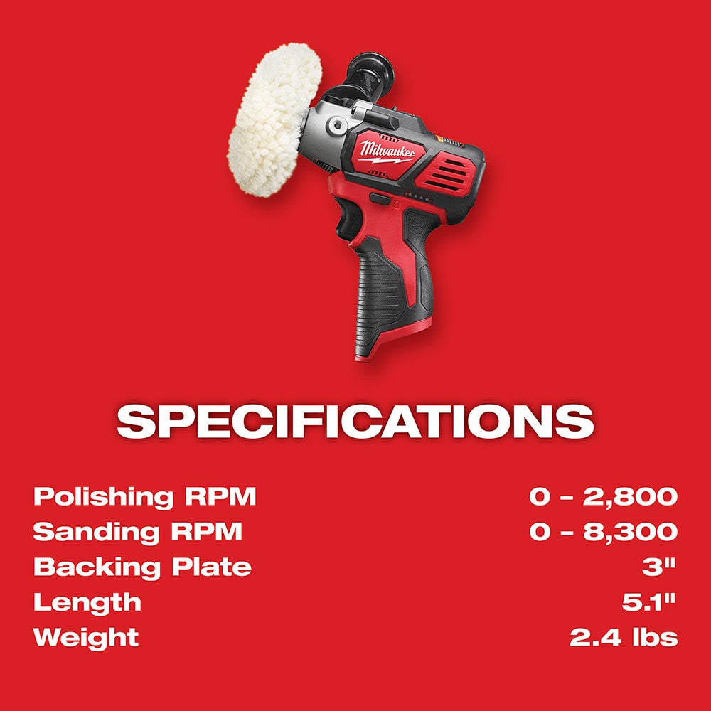 Milwaukee 2438-20 M12 Variable Speed Polisher/Sander, Tool Only