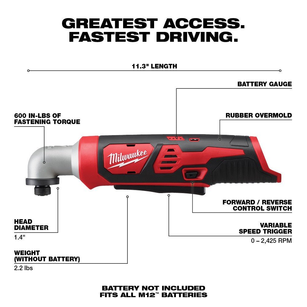 Milwaukee 2467-20 M12 1/4" Hex Right Angle Impact Driver, Tool Only