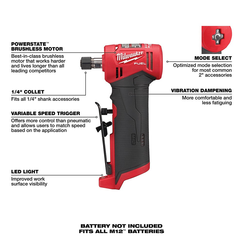 Milwaukee 2485-20 M12 FUEL Right Angle Die Grinder, Bare