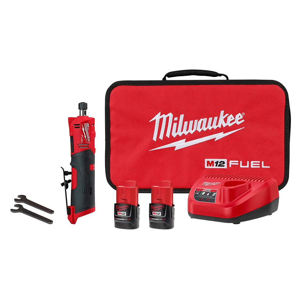 Milwaukee 2486-22 M12 FUEL Straight Die Grinder, 2 Battery Kit