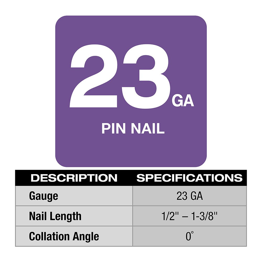 Milwaukee 2540-20 M12™ 23 Gauge Pin Nailer, Bare