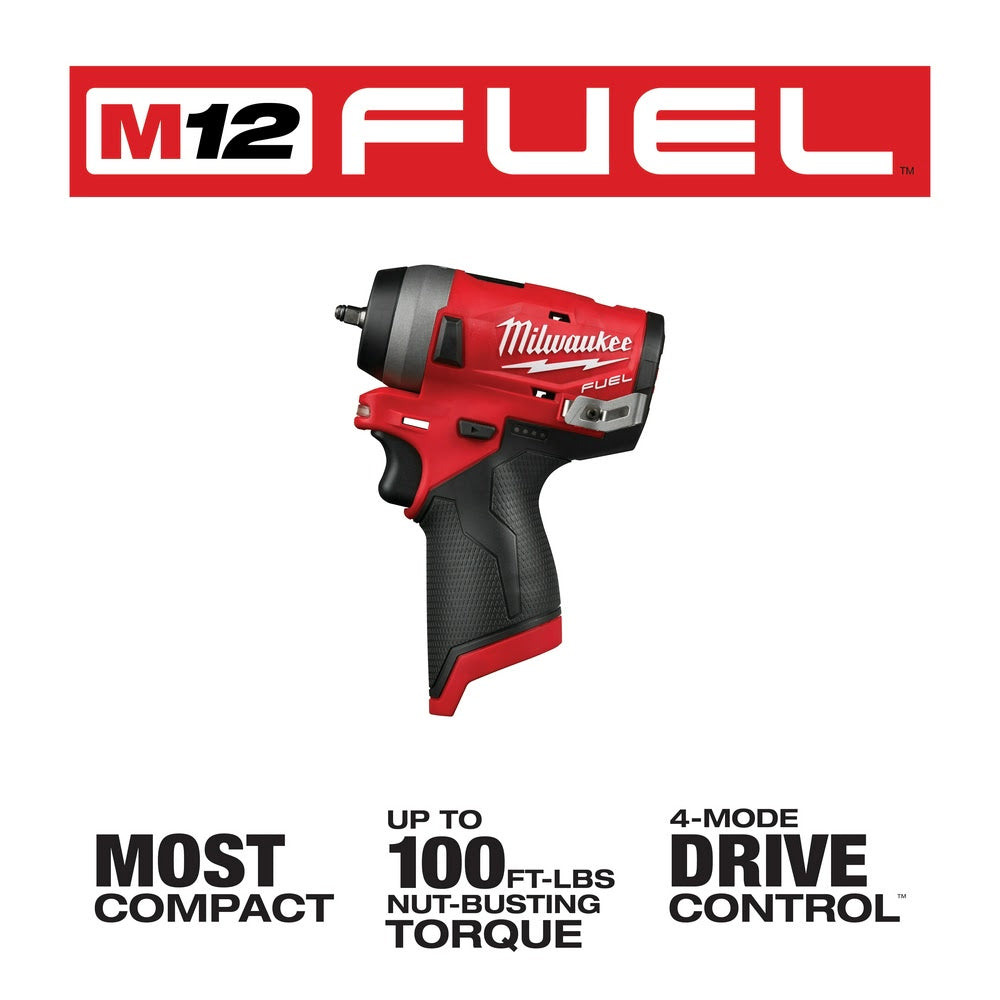 Milwaukee 2552-20 M12 FUEL Stubby 1/4" Impact Wrench, Bare Tool