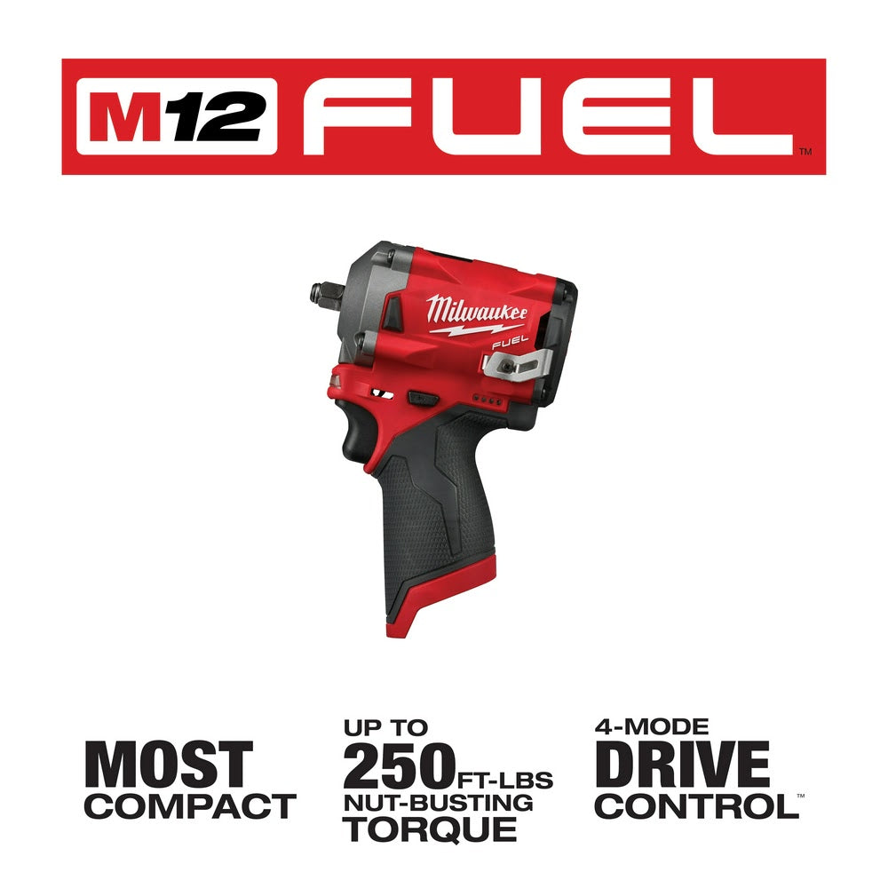 Milwaukee 2554-20 M12 FUEL Stubby 3/8" Impact Wrench, Bare