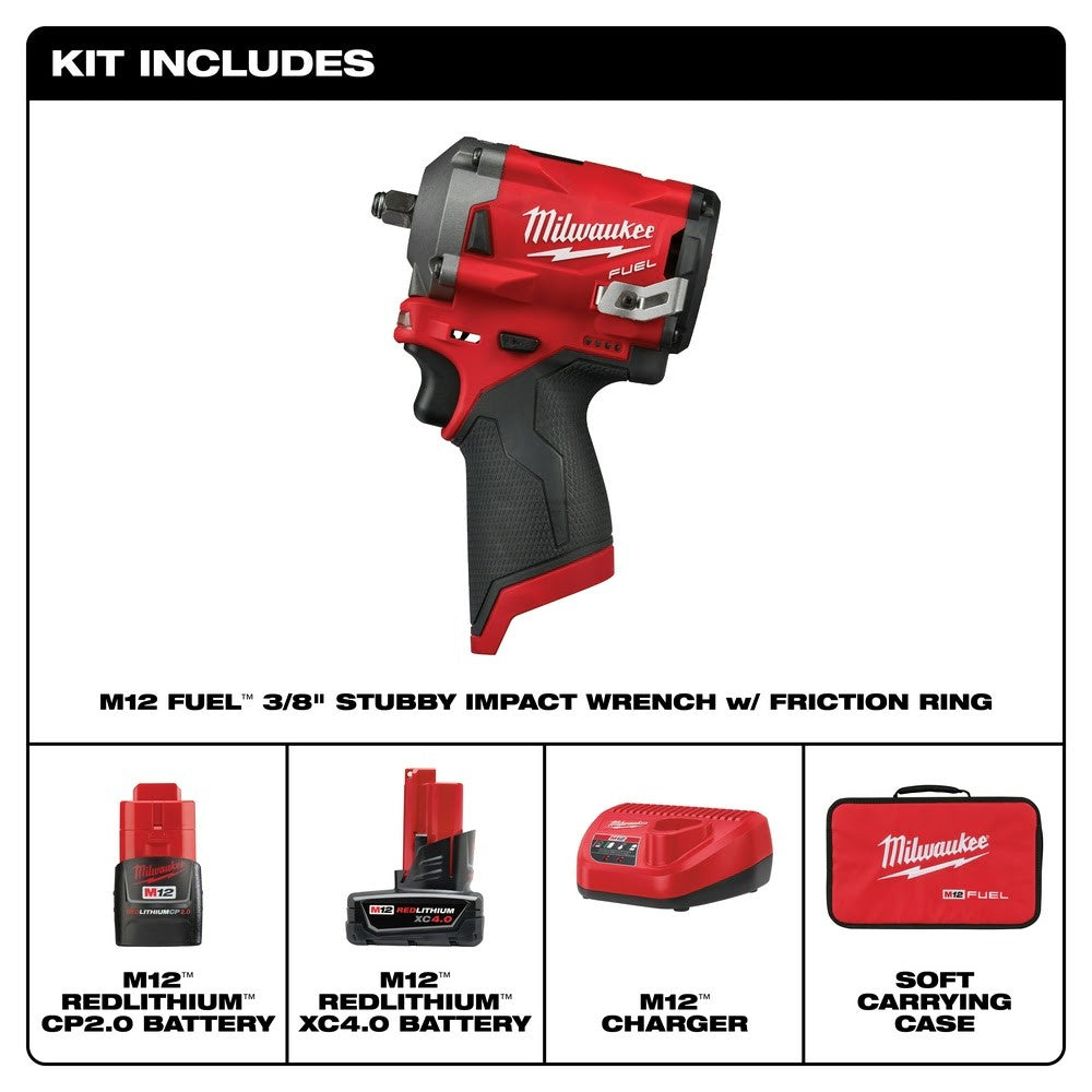 Milwaukee 2554-22 M12 FUEL Stubby 3/8" Impact Wrench Kit