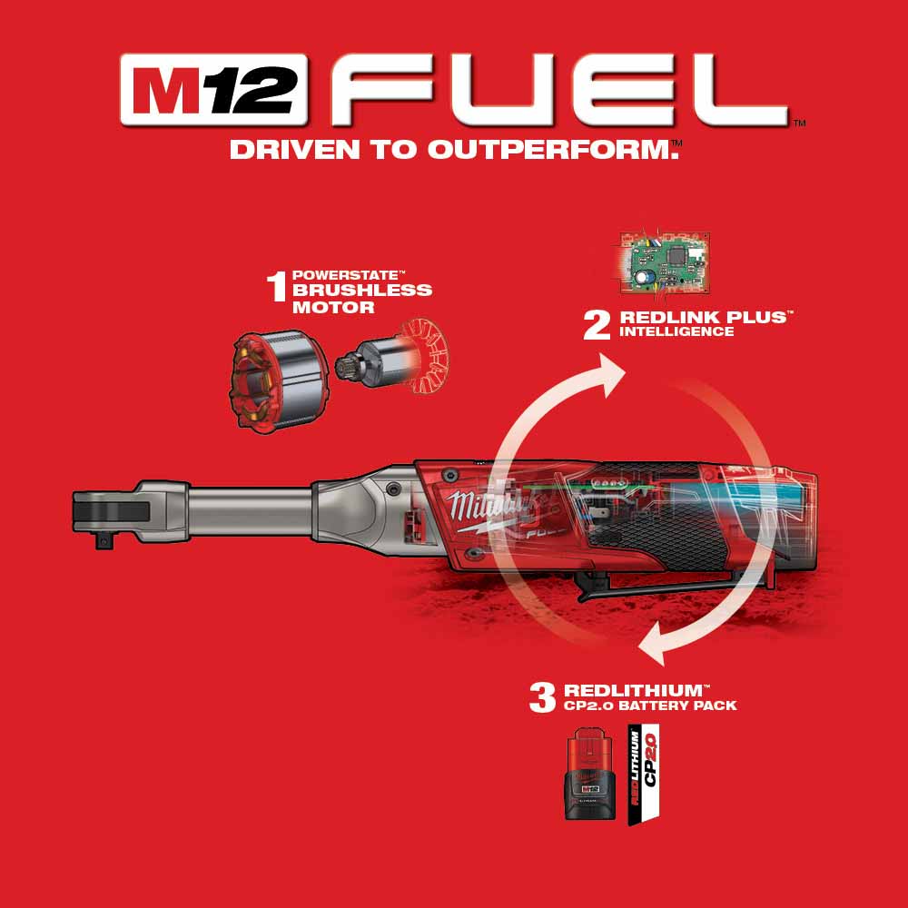 Milwaukee 2559-21 M12 FUEL 1/4" Extended Reach Ratchet 1 Battery Kit