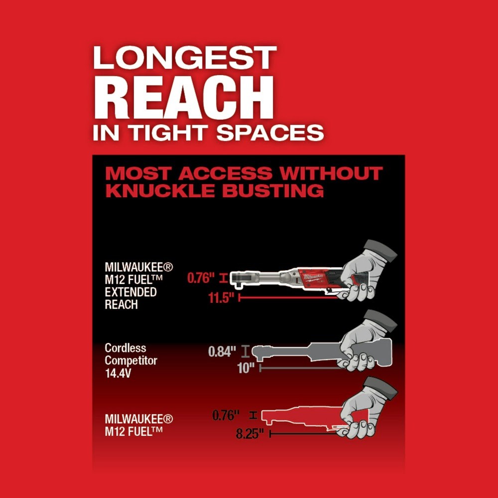 Milwaukee 2560-20 M12 FUEL 3/8" Extended Reach Ratchet, Bare Tool
