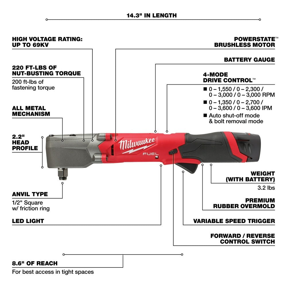 Milwaukee 2565-22 M12 FUEL 1/2" Right Angle Impact Wrench Kit