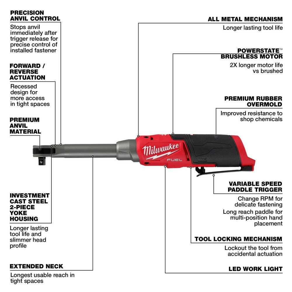 Milwaukee 2569-20 M12 FUEL 3/8" Extended Reach High Speed Ratchet, Bare Tool