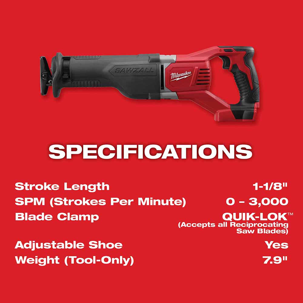 Milwaukee 2821-20 M18 Fuel Sawzall Reciprocating Saw (Tool Only)