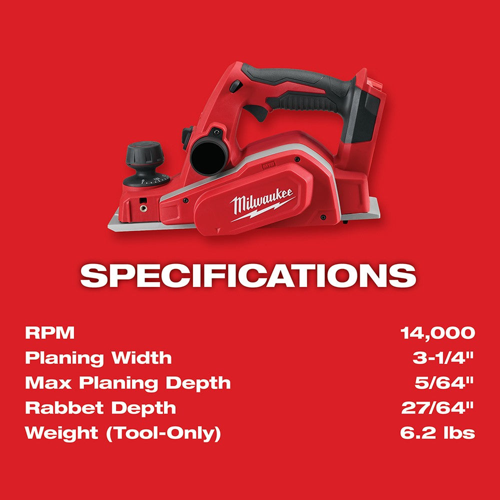 Milwaukee 2623-20 M18 3-1/4" Planer, Tool Only