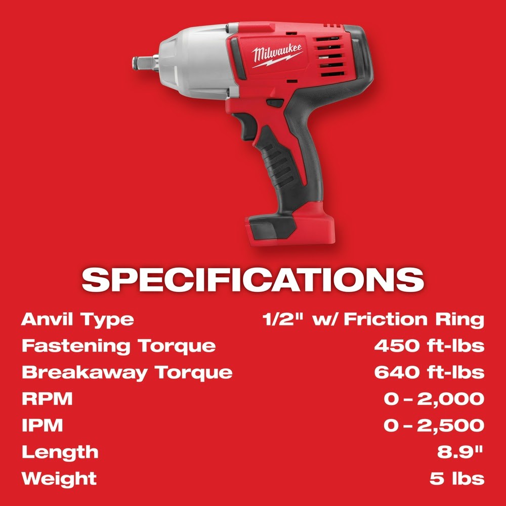 Milwaukee 2663-20 M18 1/2" High Torque Impact Wrench w/ Friction Ring, Bare Tool