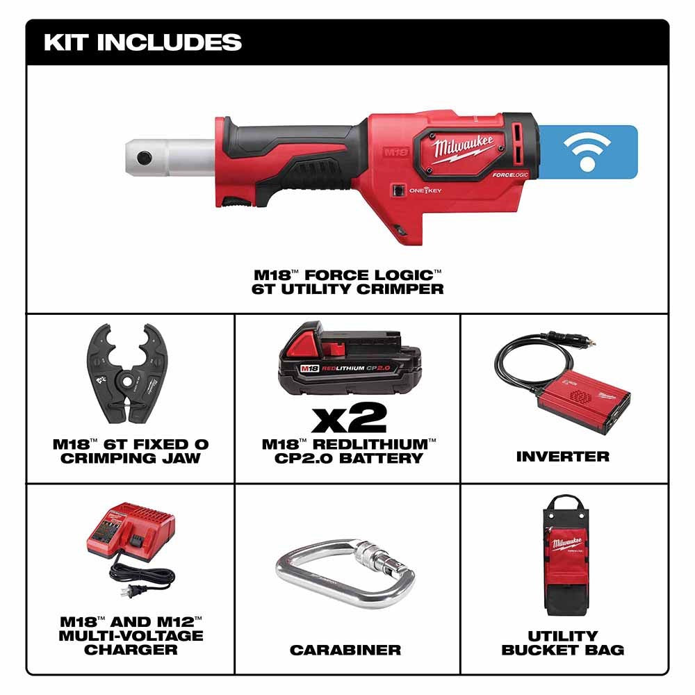 Milwaukee 2678-22O M18 Force Logic 6T Utility Crimping Kit w/ D3 Grooves and Fixed O Die