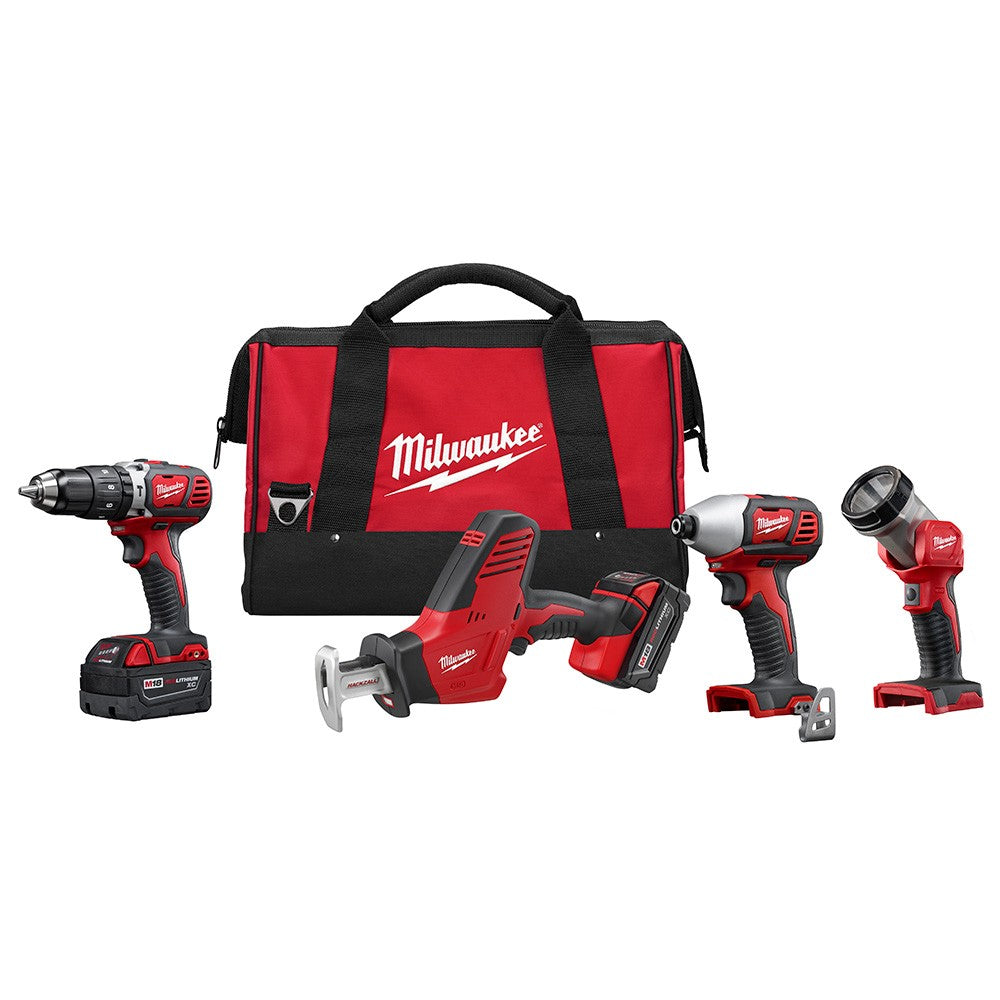 Milwaukee 2695-24 M18 Cordless Combo Compact Hammer Drill/Hackzall/1/4 Hex Impact Driver/Work Light/Charger/2 Battery