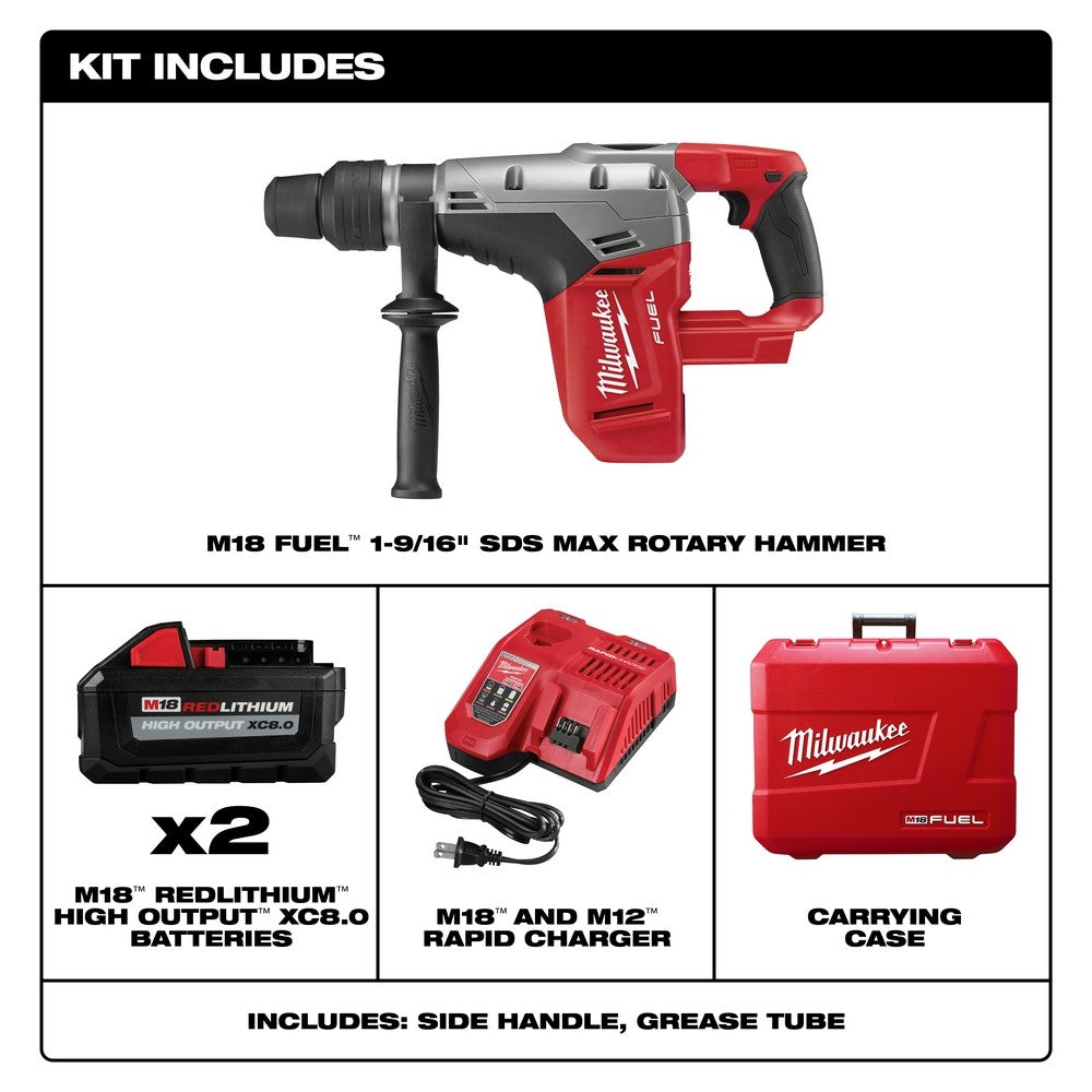 Milwaukee 2717-22HD M18 FUEL 1-9/16" SDS Max Rotary Hammer Kit with 2 Batteries