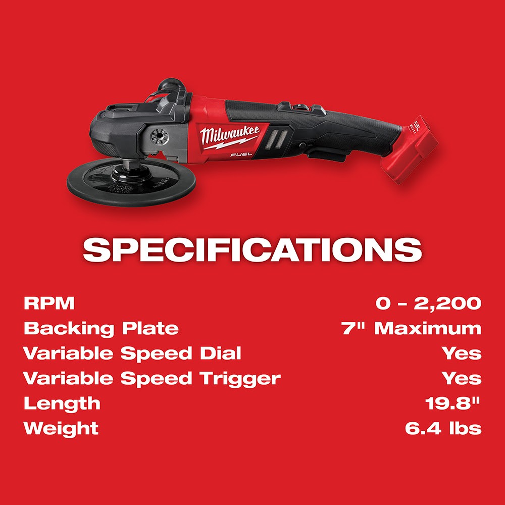 Milwaukee 2738-20 M18 FUEL 7" Variable Speed Polisher, Bare Tool