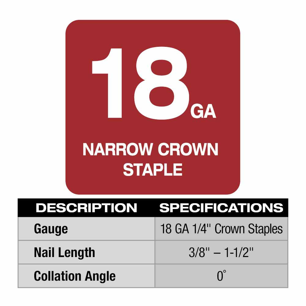 Milwaukee 2749-20 M18 FUEL 18GA 1/4" Narrow Crown Stapler, Tool Only