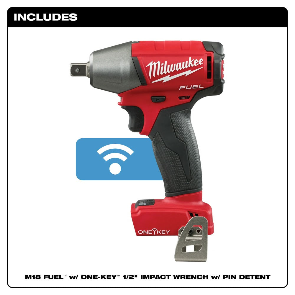 Milwaukee 2759-20 M18 FUEL 1/2" Compact Impact Wrench with Pin Detent with ONE-KEY, Bare Tool