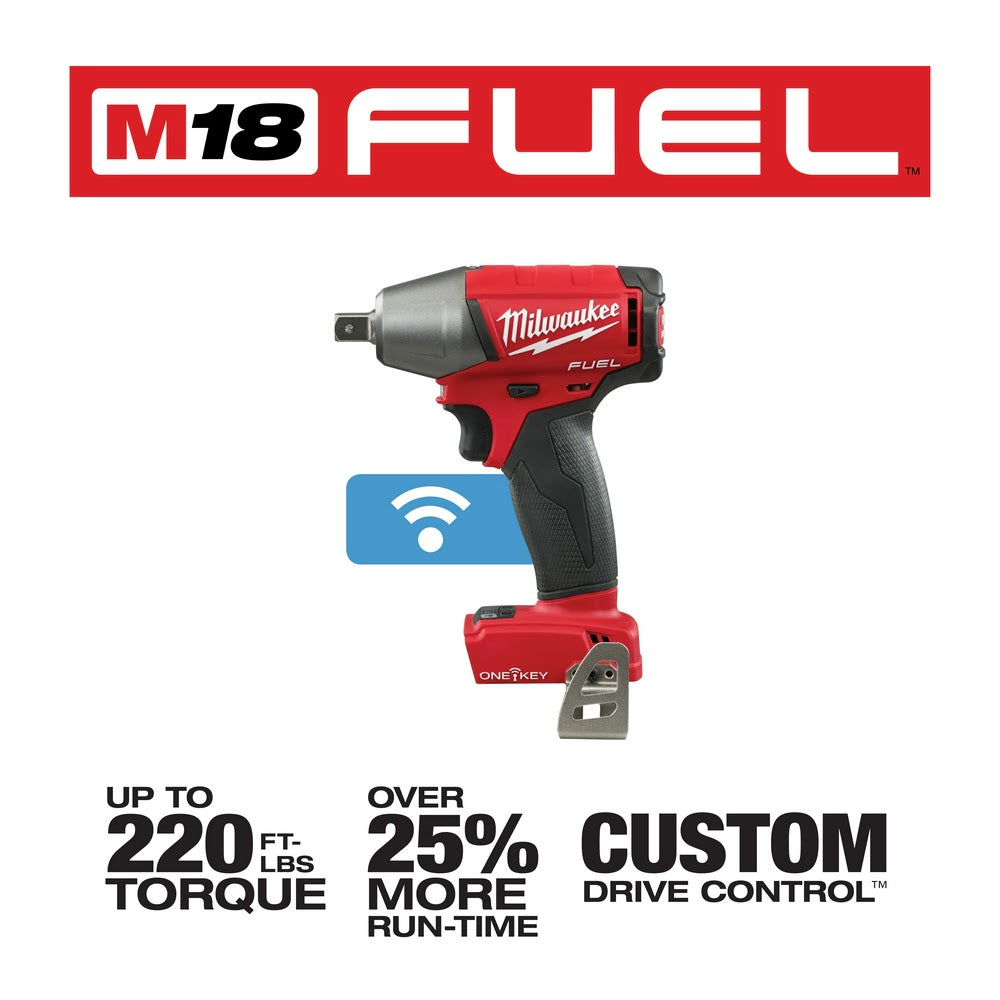 Milwaukee 2759-20 M18 FUEL 1/2" Compact Impact Wrench with Pin Detent with ONE-KEY, Bare Tool