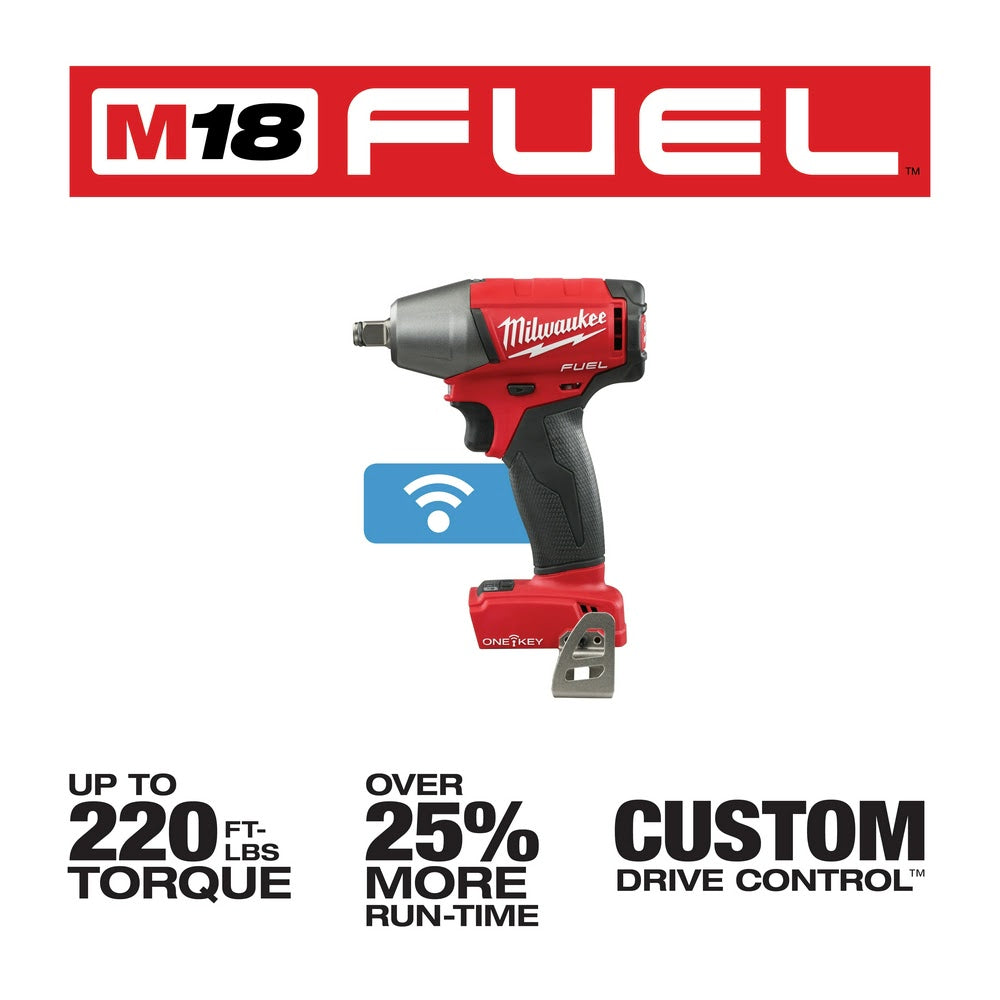 Milwaukee 2759B-20 M18 FUEL 1/2" Compact Impact Wrench with Friction Ring with ONE-KEY, Bare Tool