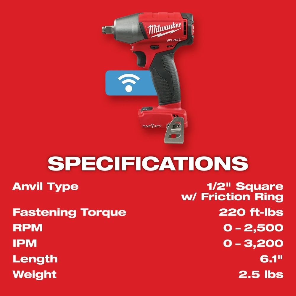 Milwaukee 2759B-20 M18 FUEL 1/2" Compact Impact Wrench with Friction Ring with ONE-KEY, Bare Tool