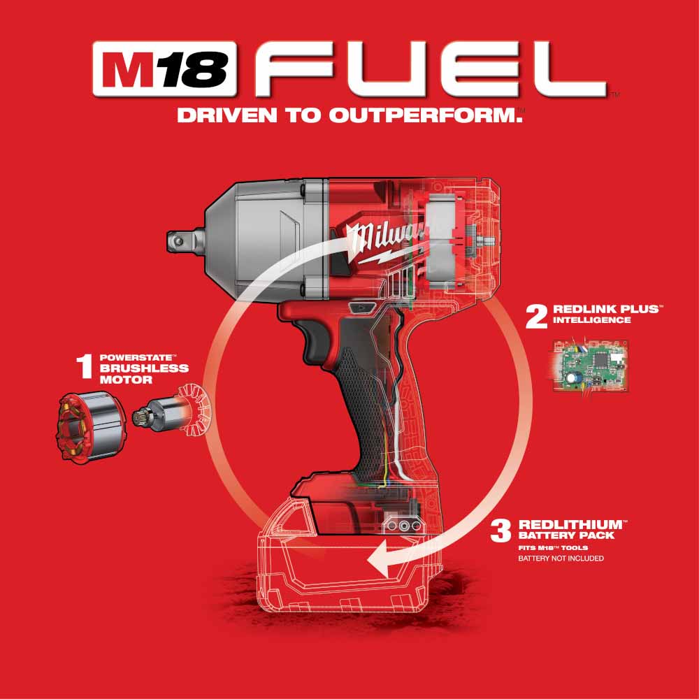 Milwaukee 2766-20 M18 FUEL 1/2" High Torque Impact Wrench w/ Pin Detent, Bare Tool