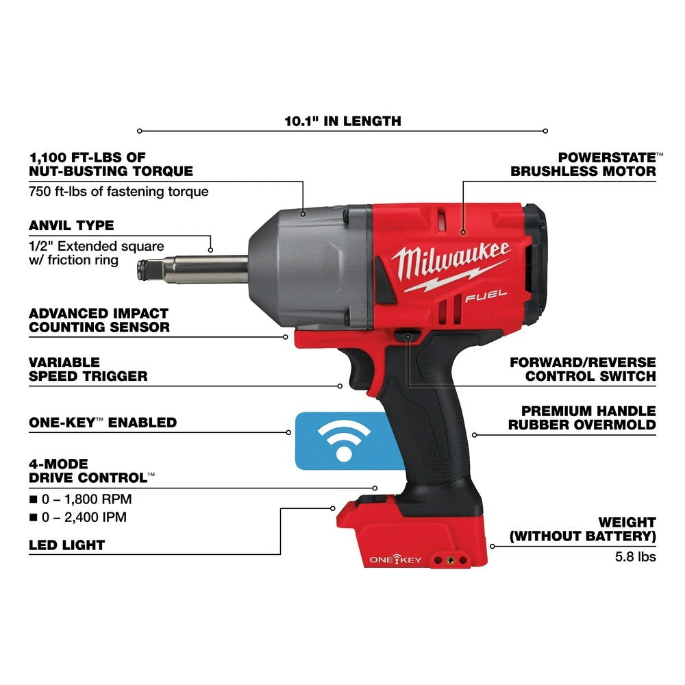 Milwaukee 2769-20 M18 FUEL 1/2" Ext. Anvil Controlled Torque Impact Wrench w/ ONE-KEY, Bare Tool