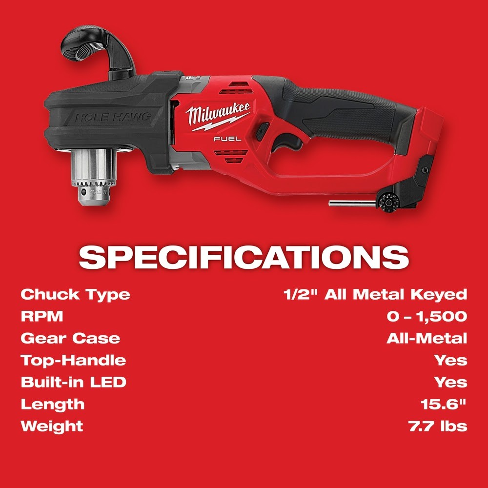 Milwaukee 2807-20 M18 FUEL Hole Hawg 1/2" Right Angle Drill, Bare Tool