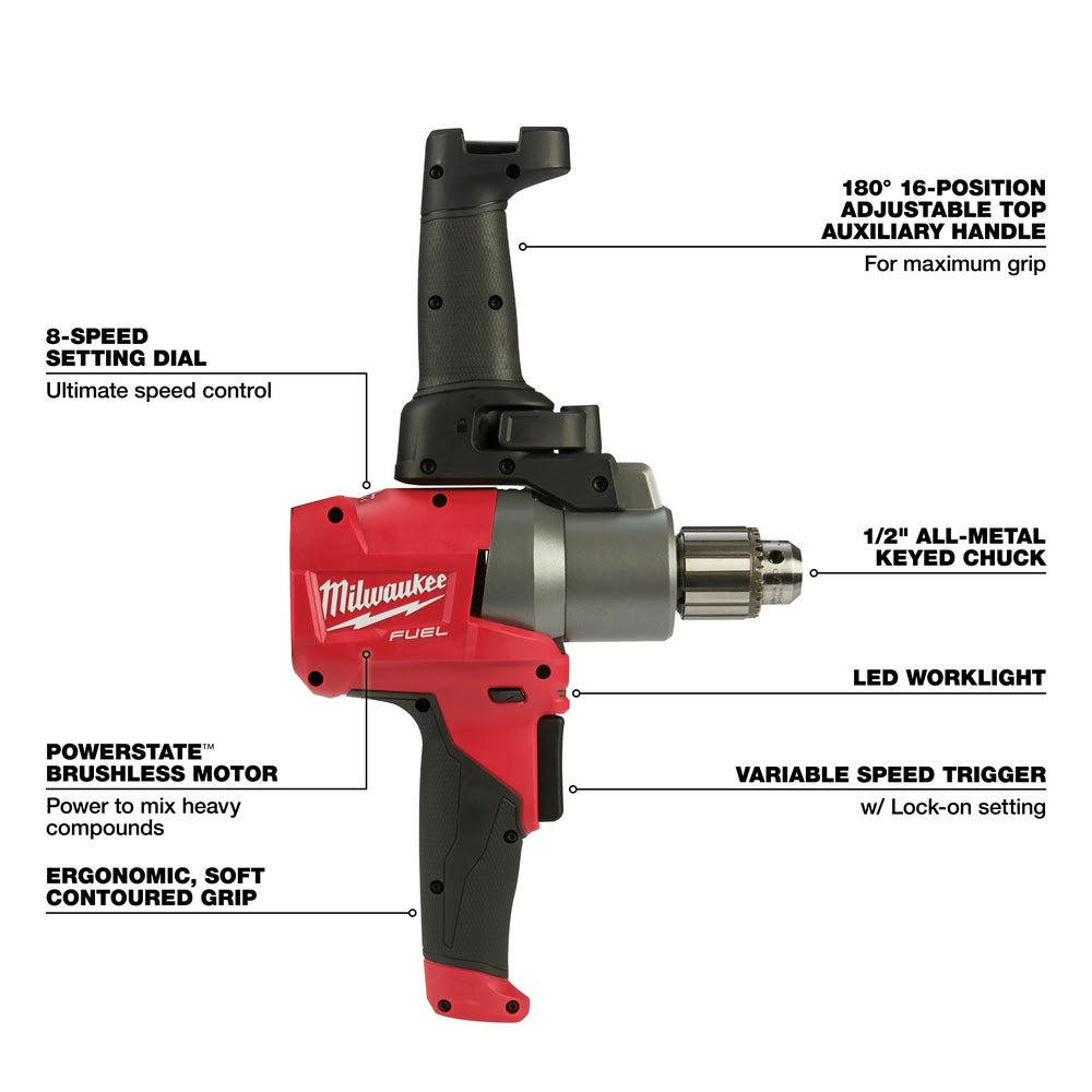 Milwaukee 2810-20 M18 FUEL Mud Mixer with 180° Handle Bare Tool