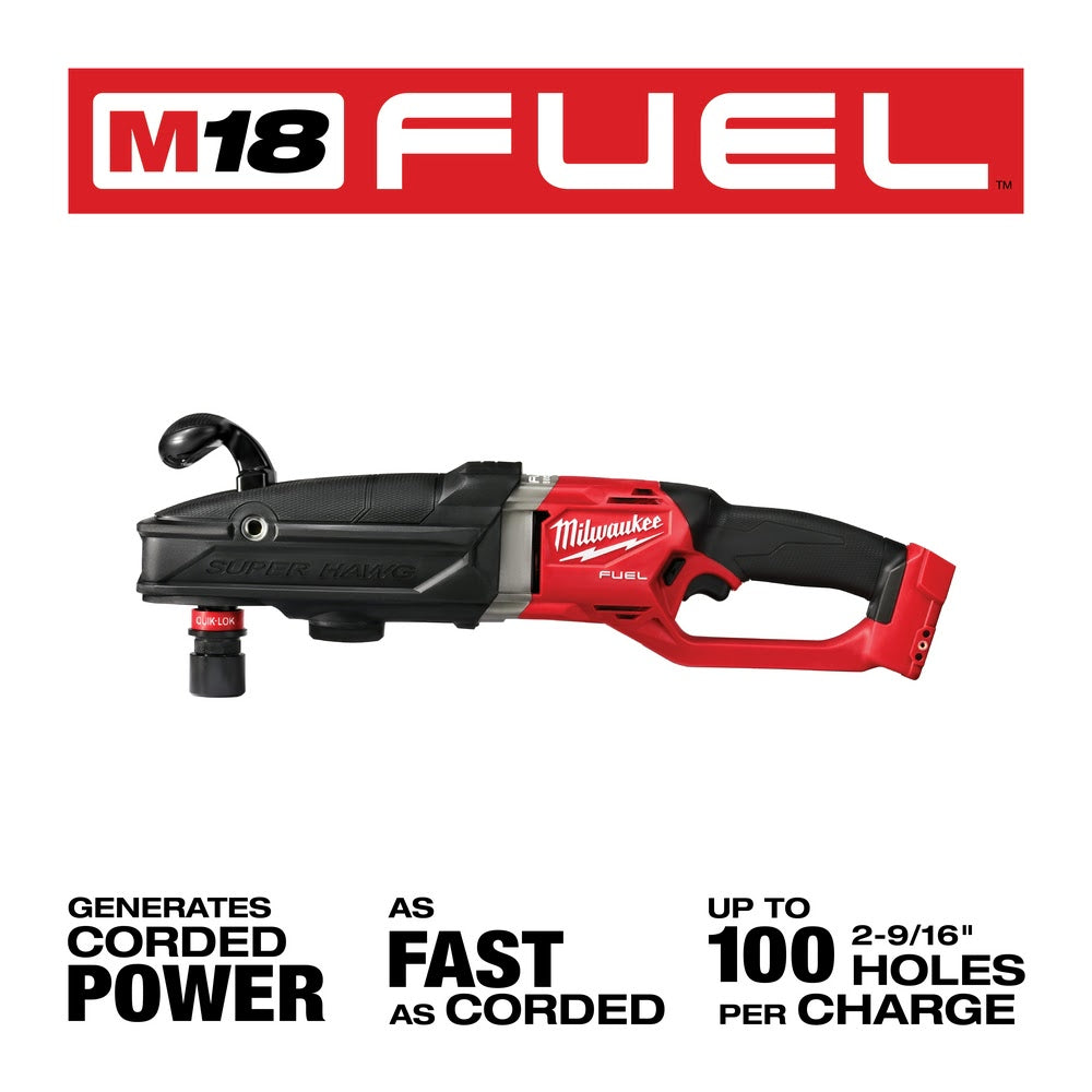 MILWAUKEE 2811-22 M18 Fuel 1/2 Super Hawg Right Angle Drill w/Quik-Lok Kit  - Jireh Tools