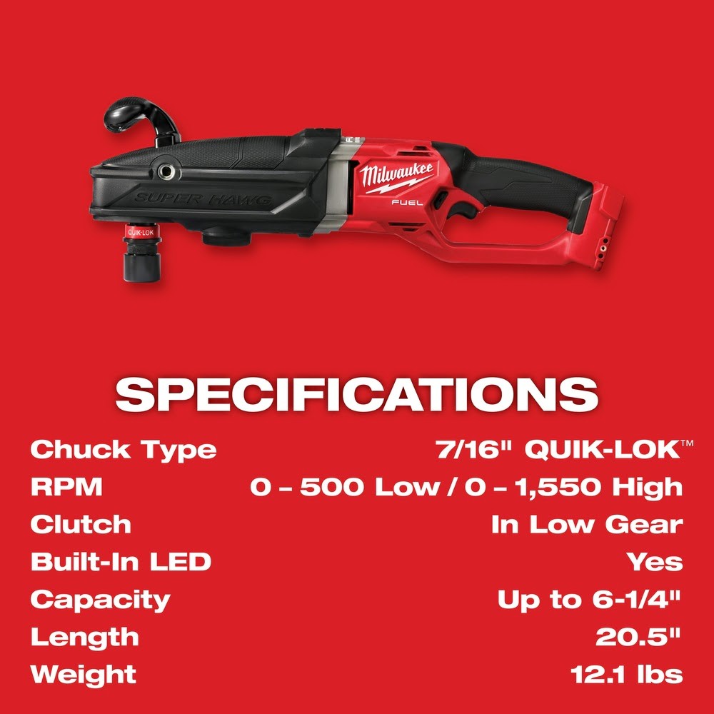 Milwaukee 2811-20 M18 FUEL Super Hawg Right Angle Drill w/Quik-Lok - Bare Tool
