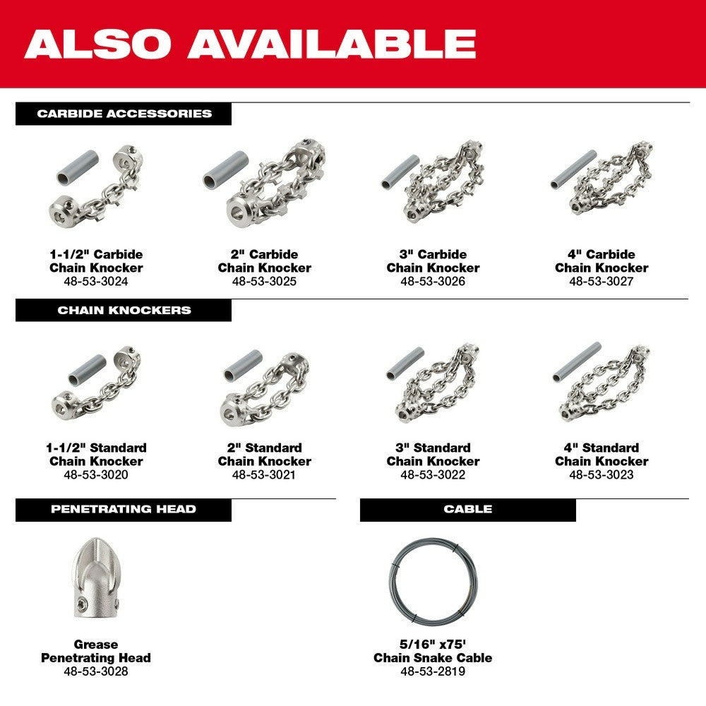 Milwaukee 2819-22 M18 FUEL High Speed Chain Snake for 1-1/2" – 4" Pipes