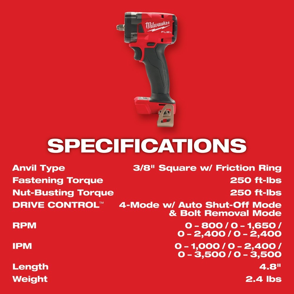 Milwaukee 2855-20 M18 FUEL 1/2 Compact Impact Wrench w/ Friction Ring Bare  Tool